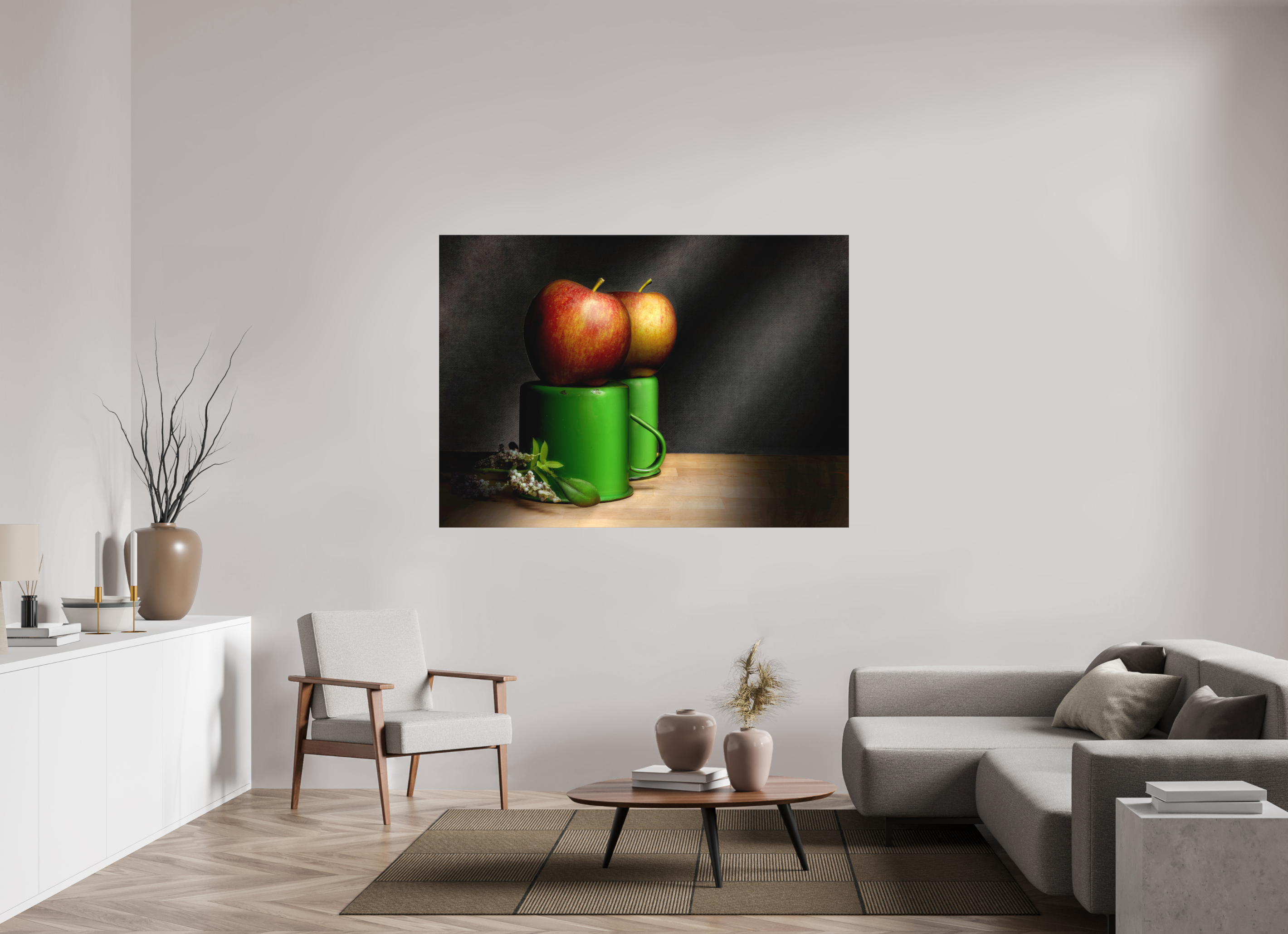 65.8 x 47″, Metal Print Ready To Hang Cups & Apples | Light Painted Fine Art Print