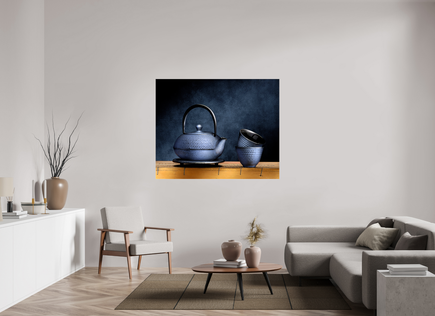 58.4 x 47″, Glossy Canvas Tea Ceremony in Light | Chinese Teapot & Cups Fine Art Print