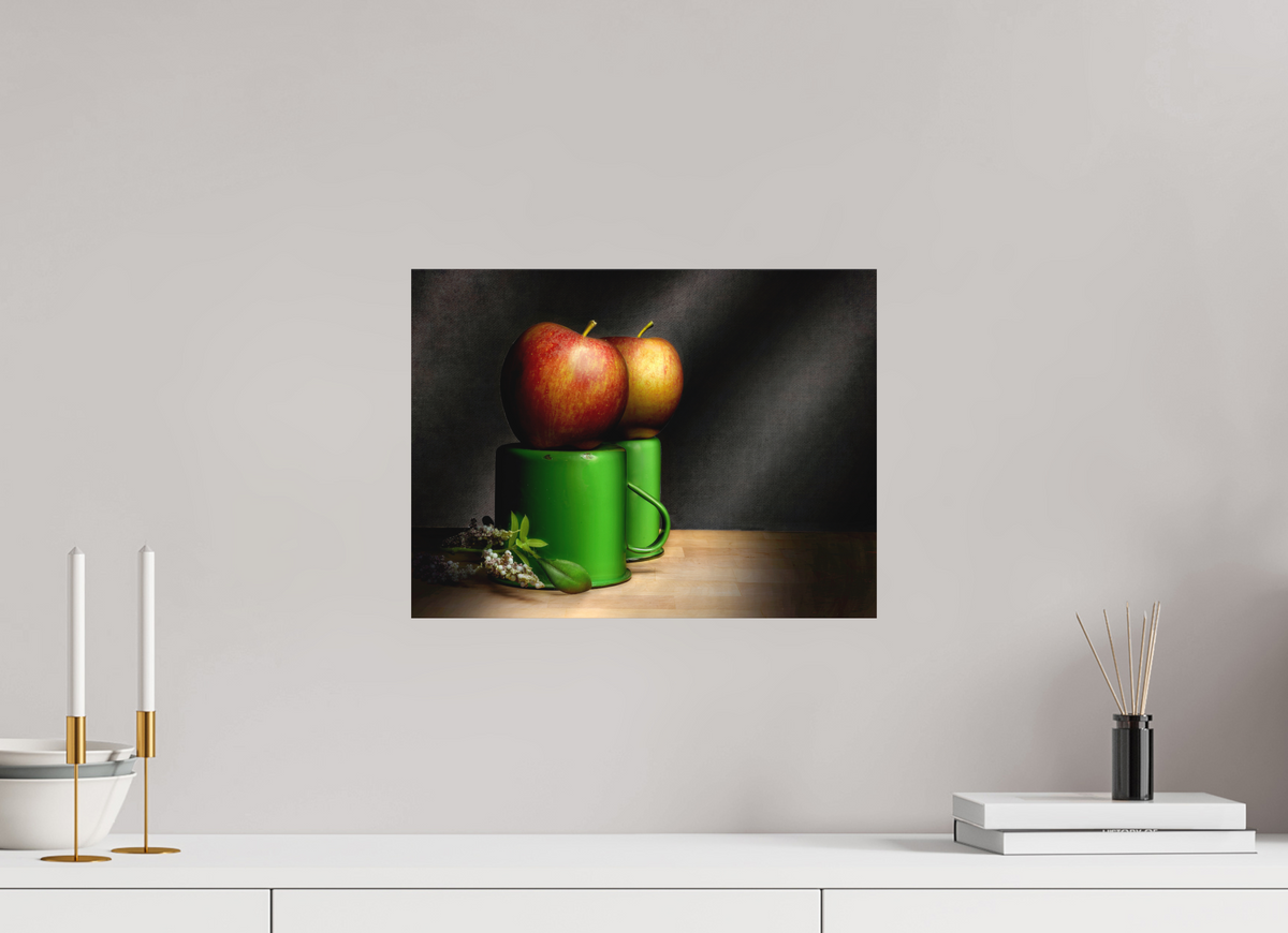 16 x 12″, Metal Print Ready To Hang Cups & Apples | Light Painted Fine Art Print