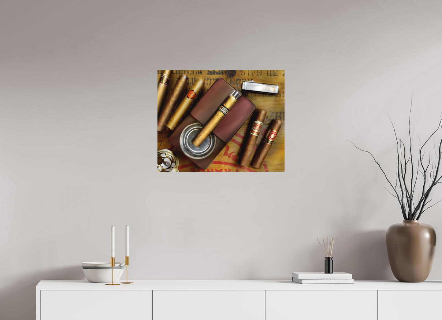 25 x 20″, Metal Print Ready To Hang cigars with ashtray