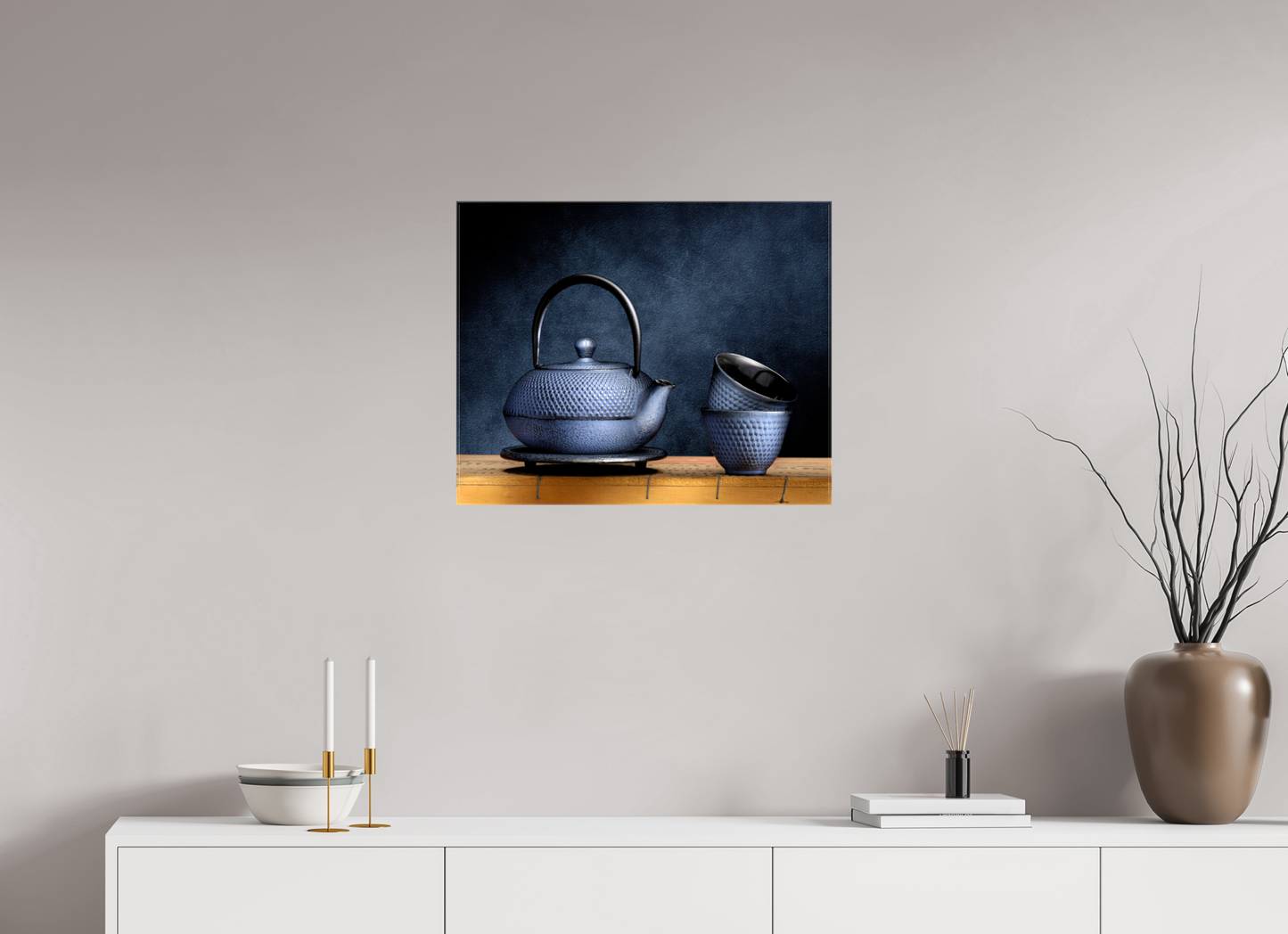 24.8 x 20″, Glossy Canvas Tea Ceremony in Light | Chinese Teapot & Cups Fine Art Print