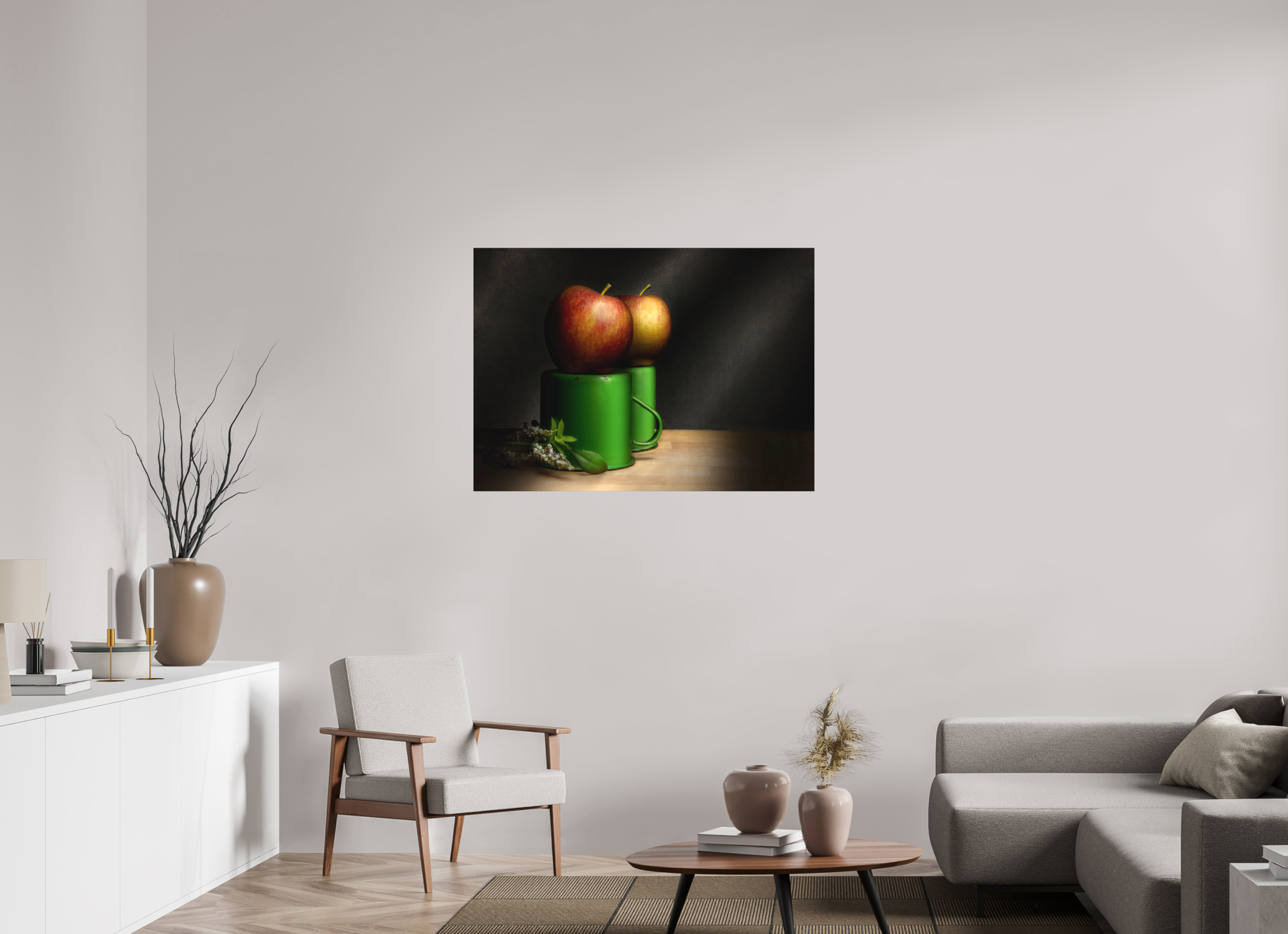 43.4 x 31″, Metal Print Ready To Hang Apple and cups