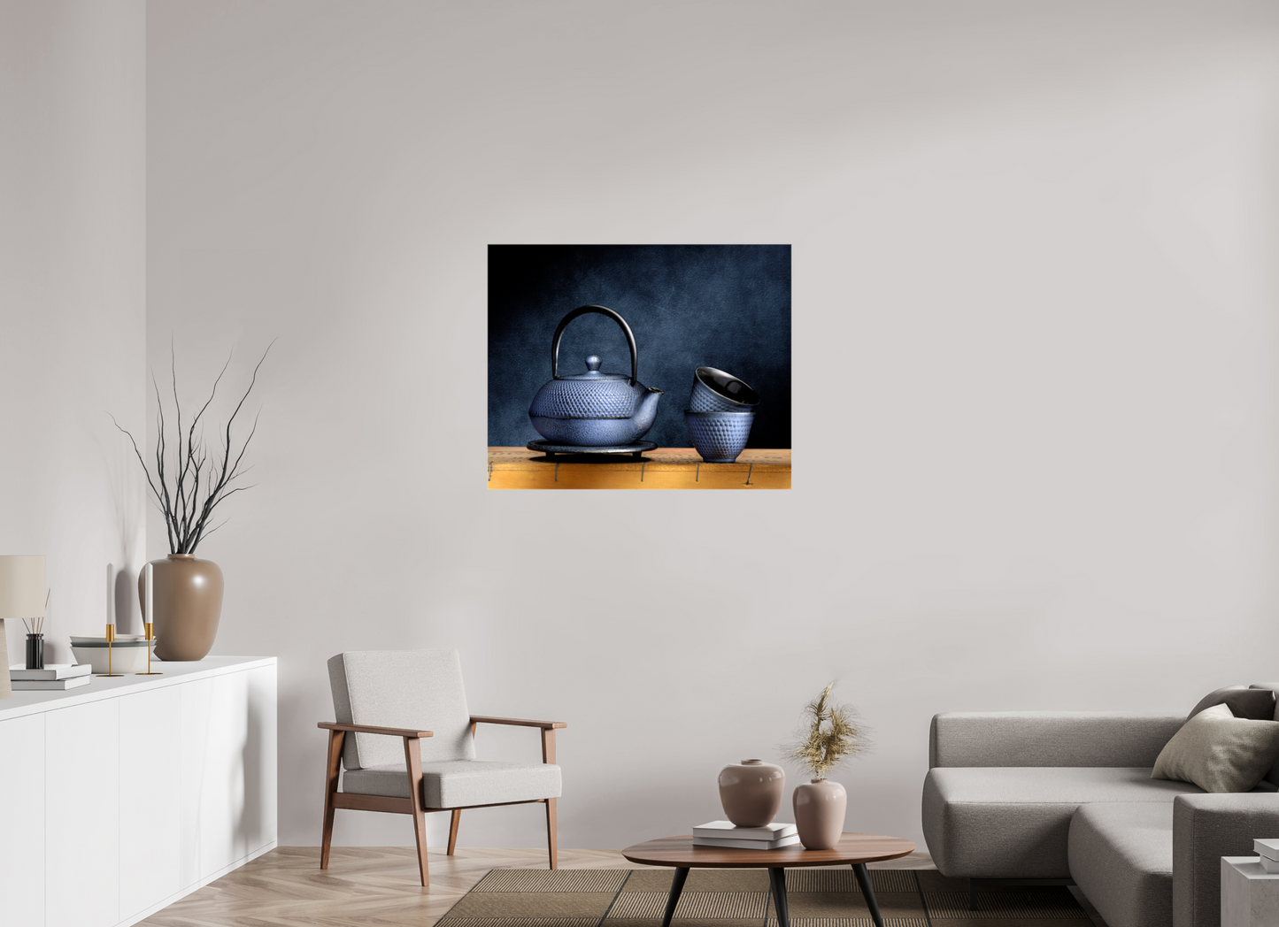 38.5 x 31″, Glossy Canvas Tea Ceremony in Light | Chinese Teapot & Cups Fine Art Print