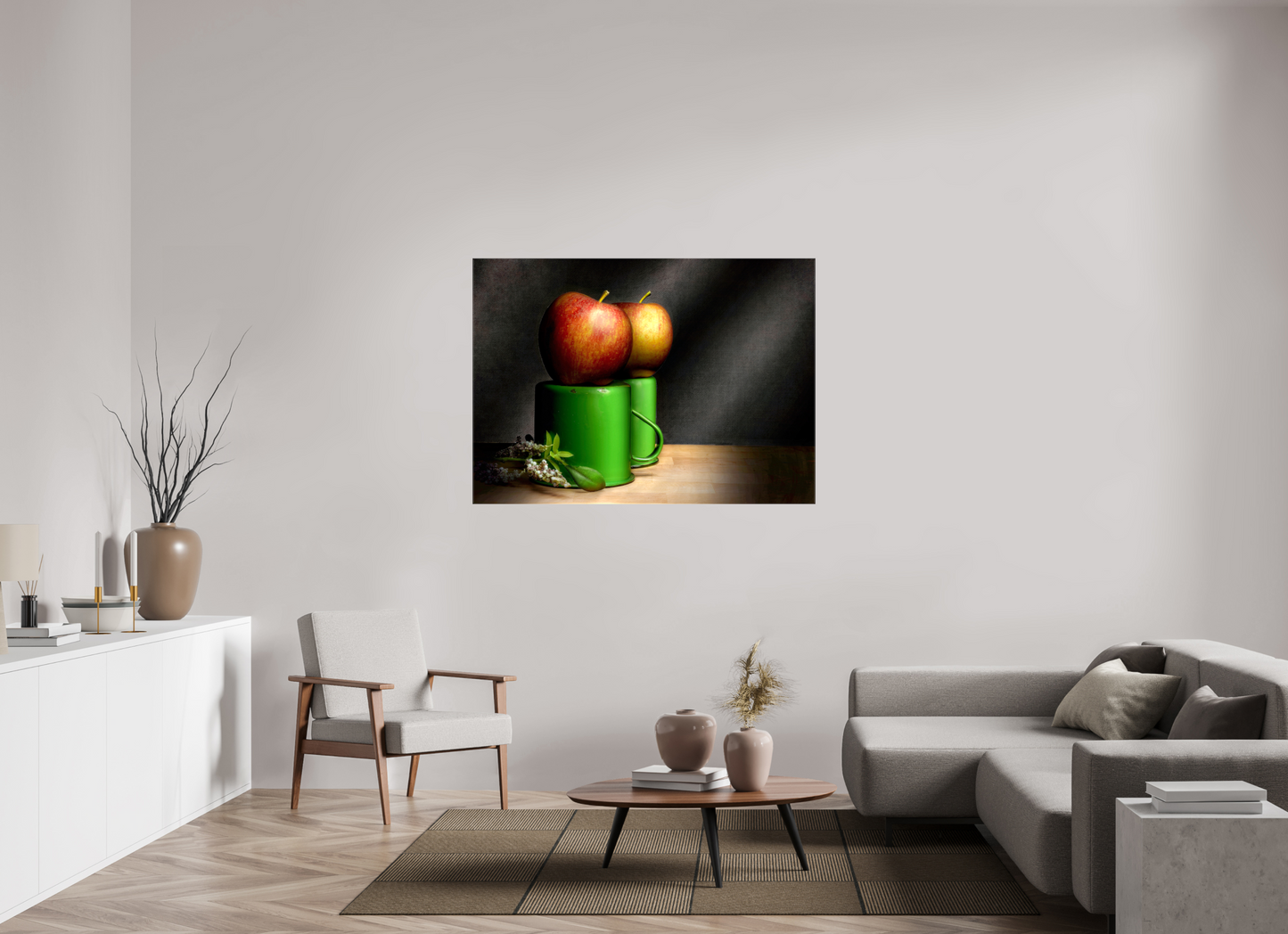 54.6 x 39″, Glossy Canvas Cups & Apples | Light Painted Fine Art Print
