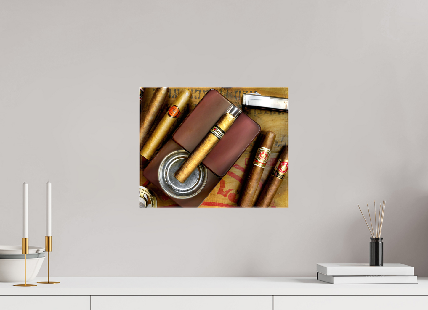 15 x 12″, Glossy Canvas cigars with ashtray
