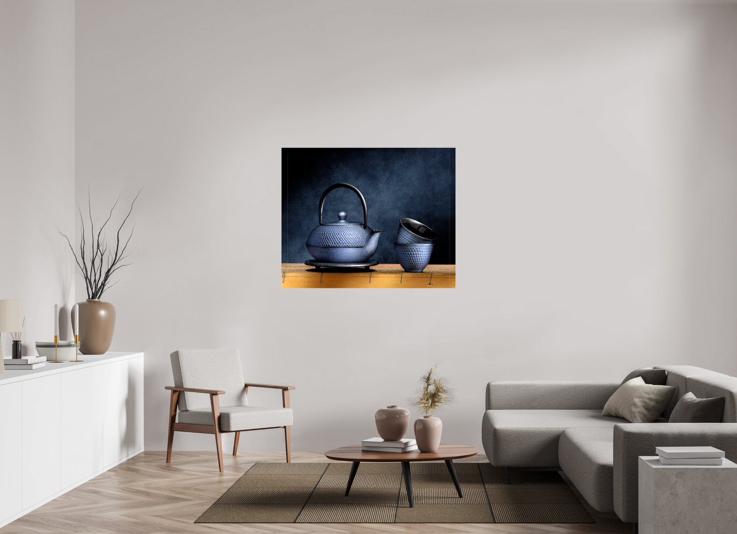 48.4 x 39″, Glossy Canvas Tea Ceremony in Light | Chinese Teapot & Cups Fine Art Print