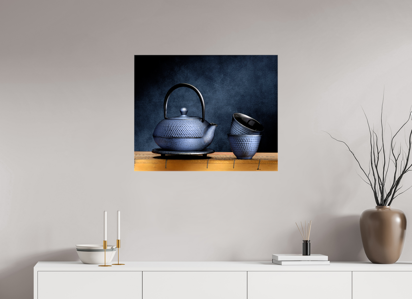 29.8 x 24″, Glossy Canvas Tea Ceremony in Light | Chinese Teapot & Cups Fine Art Print