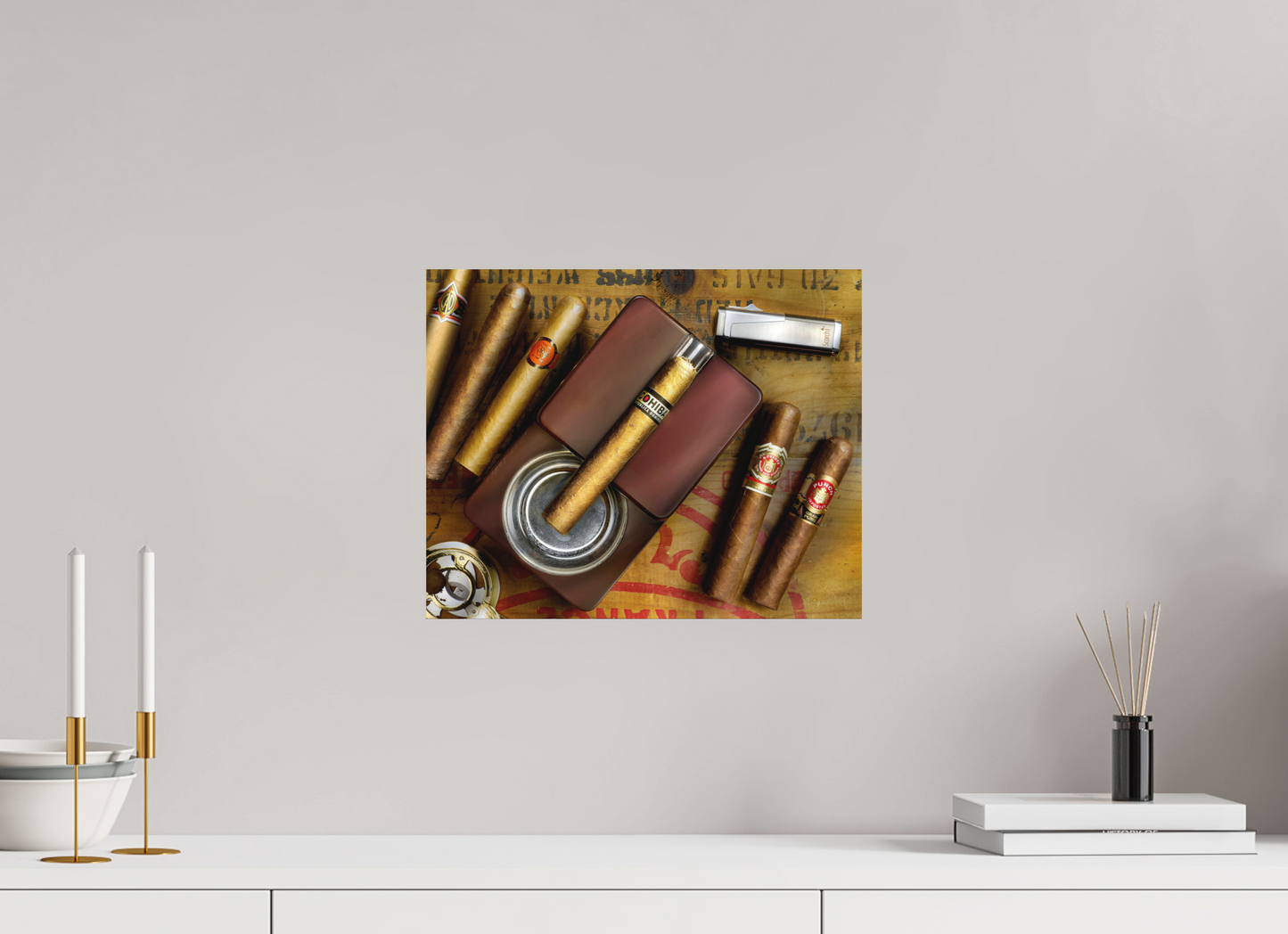 15 x 12″, Metal Print Ready To Hang cigars with ashtray
