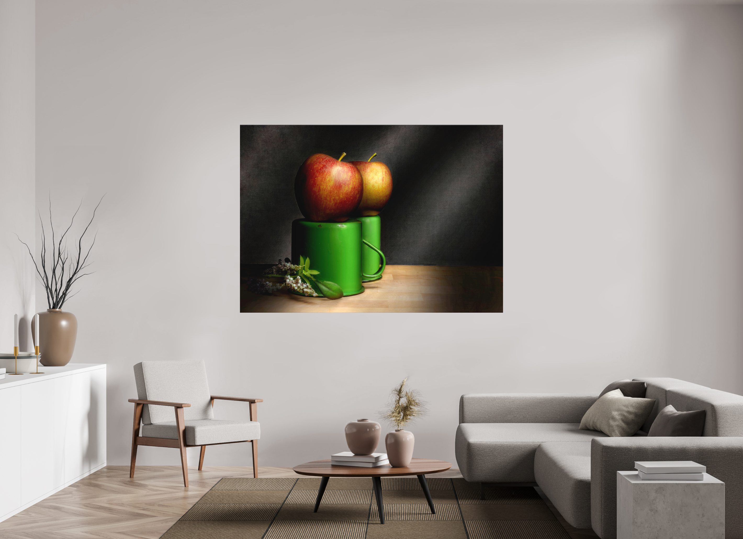 71.4 x 51″, Metal Print Ready To Hang Cups & Apples | Light Painted Fine Art Print