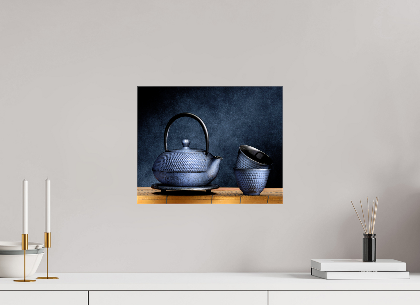 14.9 x 12″, Glossy Canvas Tea Ceremony in Light | Chinese Teapot & Cups Fine Art Print