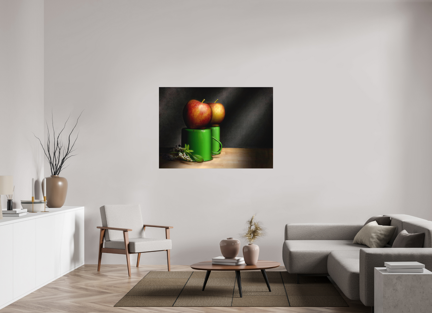 54.6 x 39″, Metal Print Ready To Hang Cups & Apples | Light Painted Fine Art Print