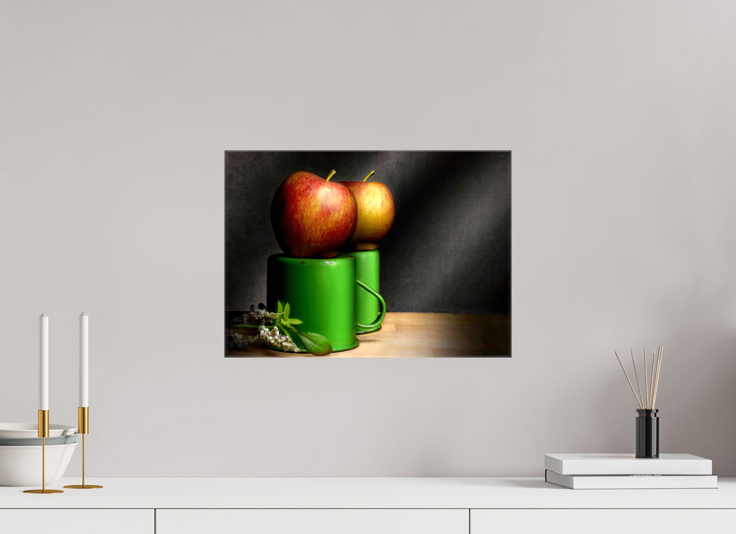 16.8 x 12″, Glossy Canvas Cups & Apples | Light Painted Fine Art Print
