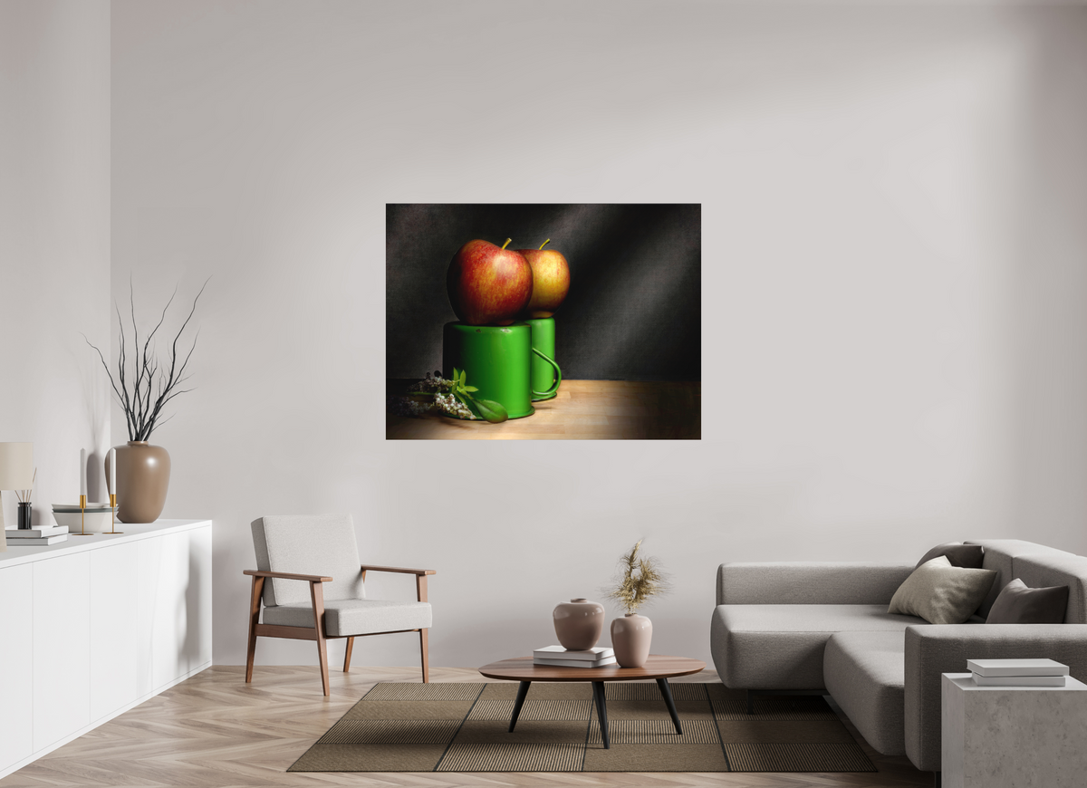 60 x 45″, Metal Print Ready To Hang Cups & Apples | Light Painted Fine Art Print