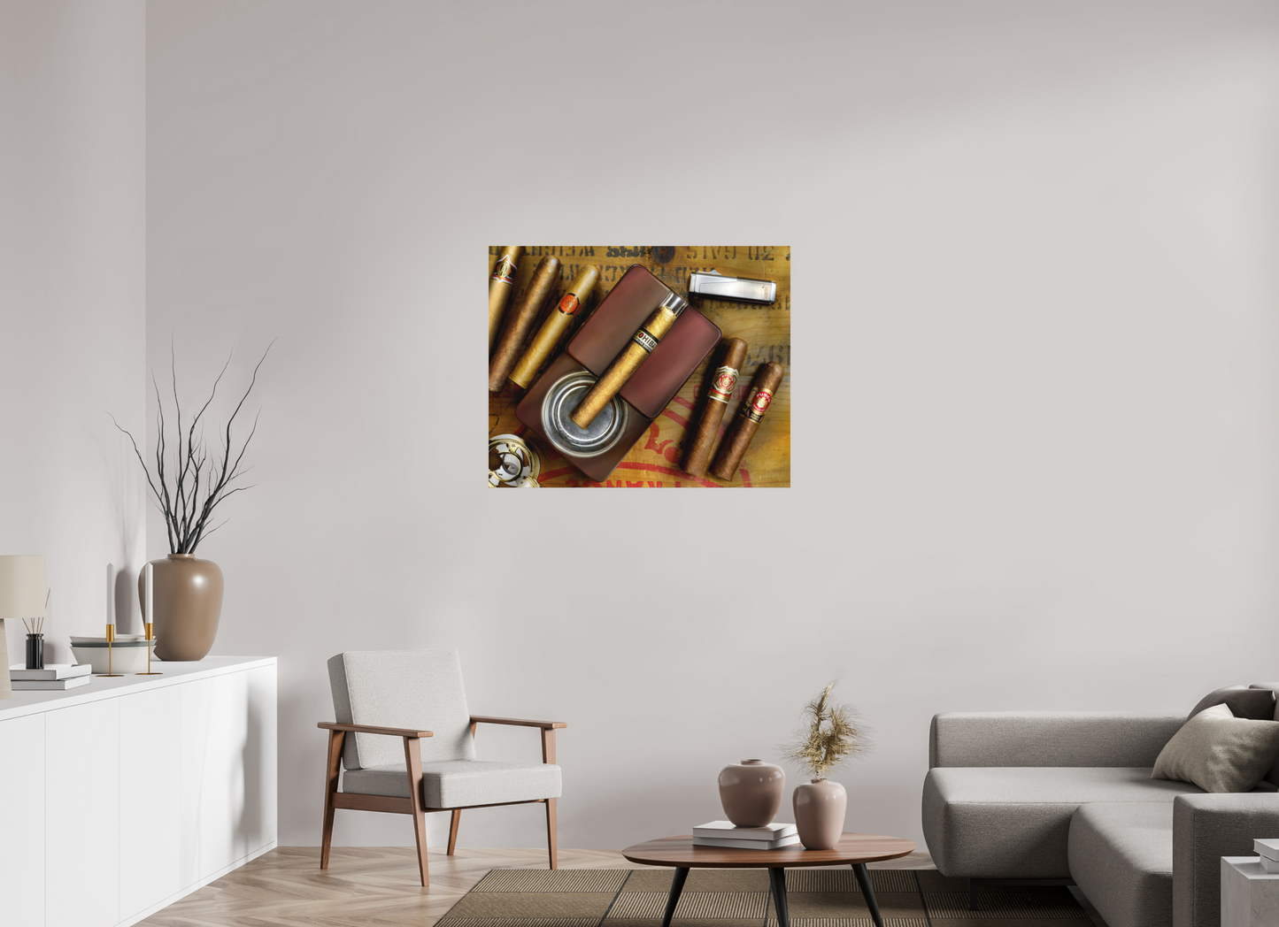 38.7 x 31″, Metal Print Ready To Hang cigars with ashtray