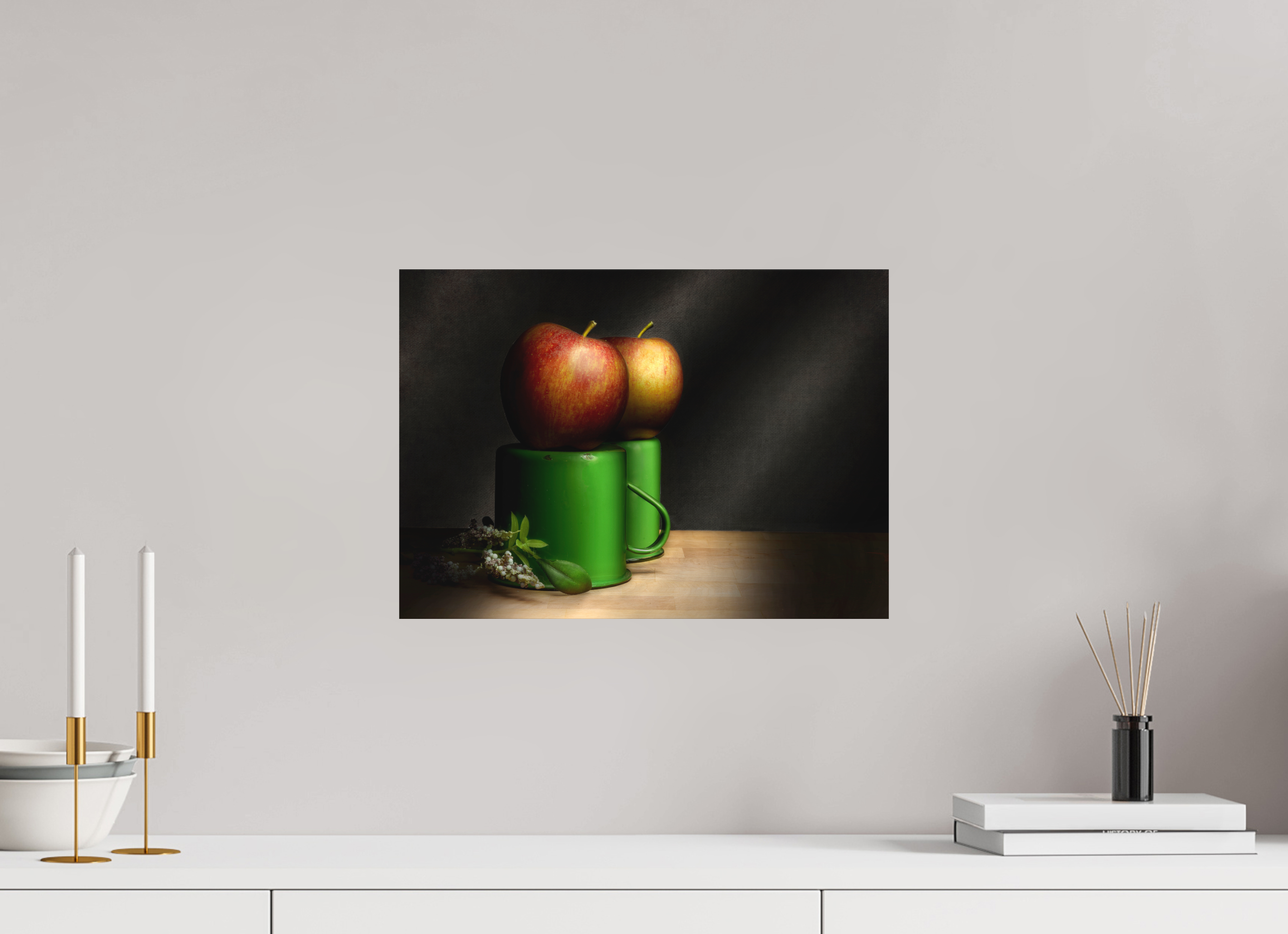 16.8 x 12″, Metal Print Ready To Hang Apple and cups