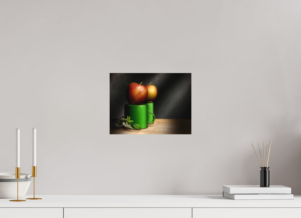 12 x 9″, Metal Print Ready To Hang Cups & Apples | Light Painted Fine Art Print