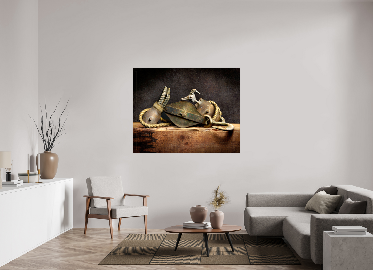 58.7 x 47″, Glossy Canvas Legacy in Light — A Tribute to Grandfather's Tools