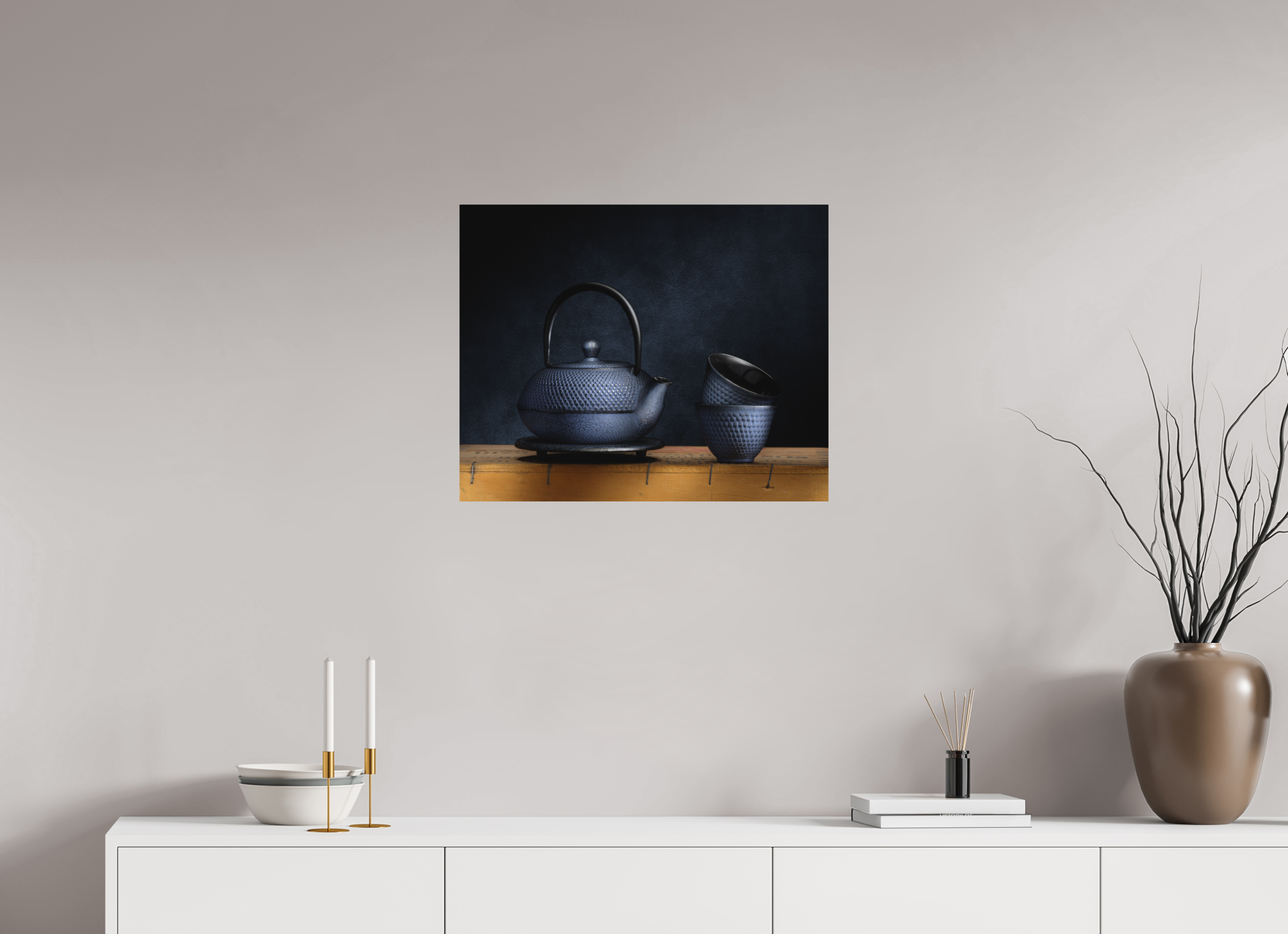 24.8 x 20″, Metal Print Ready To Hang TEA POT AND CUPS
