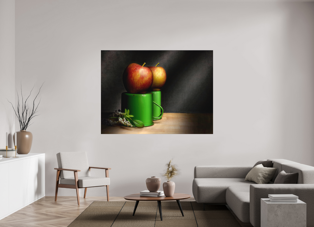72 x 54″, Metal Print Ready To Hang Cups & Apples | Light Painted Fine Art Print
